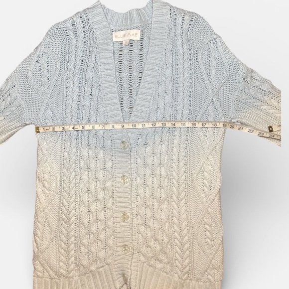 Ellie Mae Ombré Cable Knit Cardigan XS Blue Ivory Button Front Oversized - Picture 8 of 10